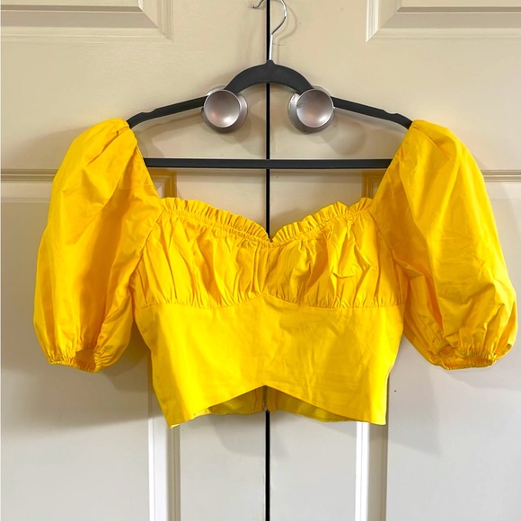 Tea n Cup Tops - Tea + Cup Yellow Puffy Sleeve Crop Blouse size L